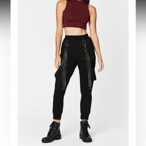 LF Carmar harness cargo black sweatpants suspenders chains brand new, never worn